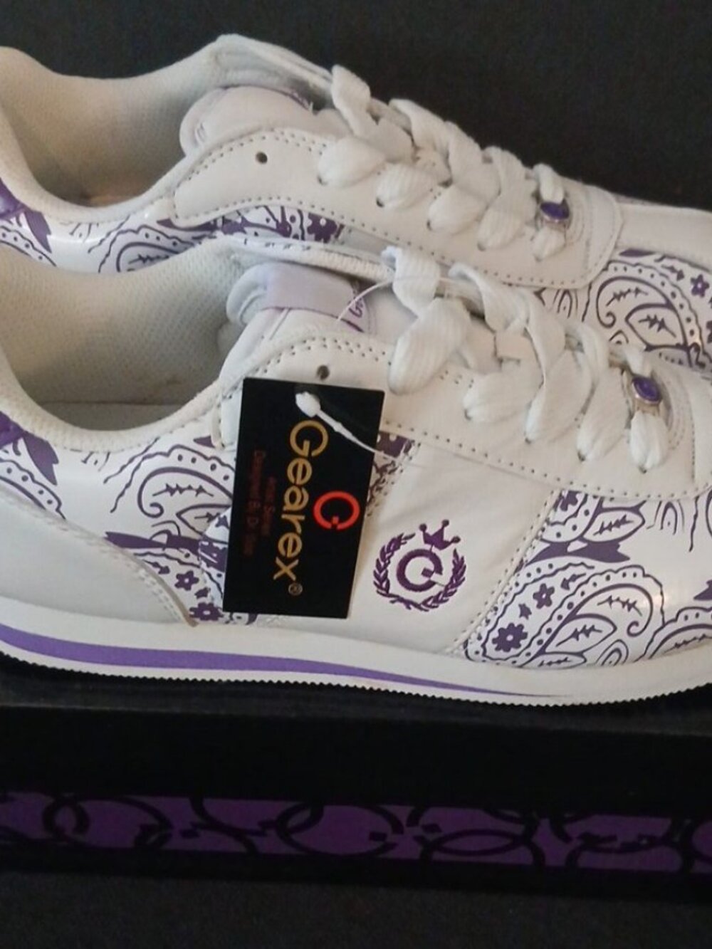 Gearex Purple Paisley Sneakers White Purple Retro Y2K Shoes New in Box